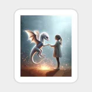 Magical Friendship: When a Baby White Dragon Gives Hands to a Little Girl Magnet