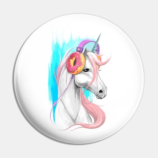 Unicorn in the headphones of donuts Pin