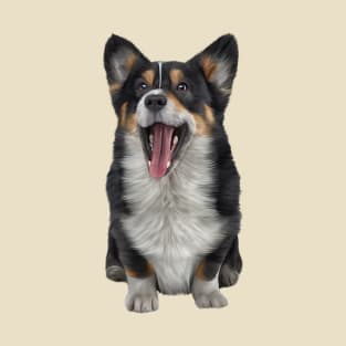 Drawing Dog Welsh Corgi black T-Shirt