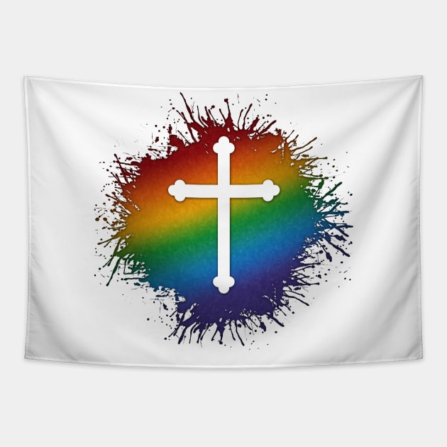 Rainbow Cross Tapestry by LiveLoudGraphics