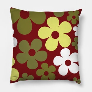 Hippie Floral Burgundy Yellow Green Seamless Pattern Pillow