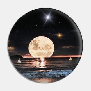 Moonlight Ocean Stars and Sailboats Pin