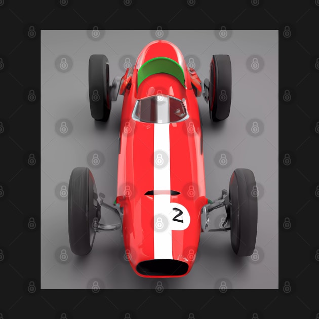 vintage red sports F1 sports car No.2 by The Universal Saint