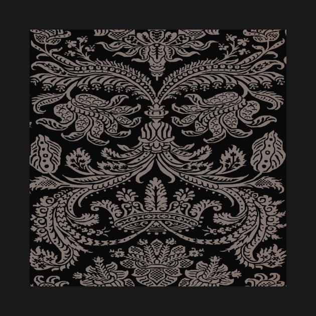 Grey on Black Gothic Royal Medieval Damask Scrolls by JamieWetzel