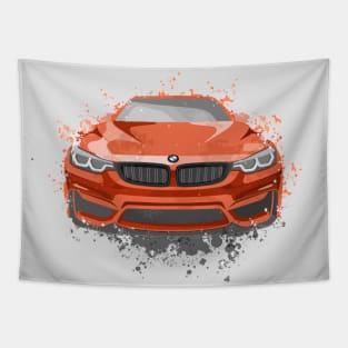 Sports Car Illustration in Red Color Tapestry