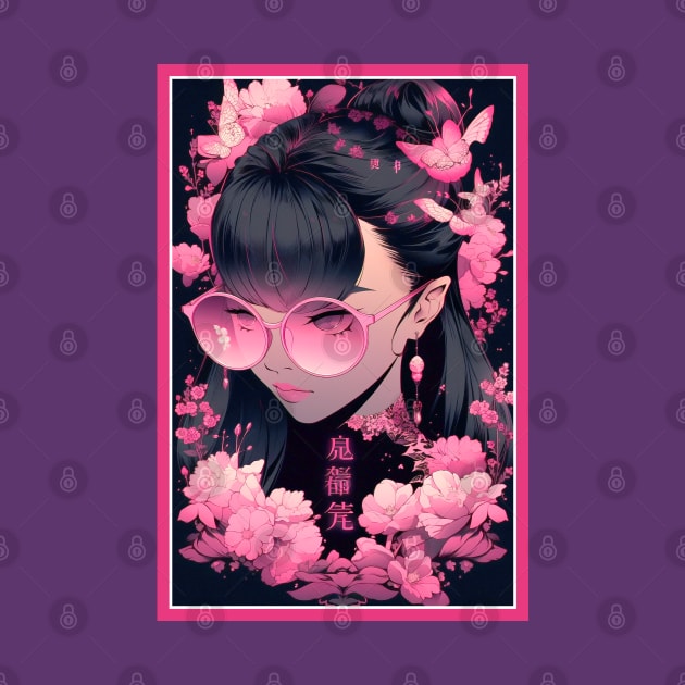 Aesthetic Anime Girl Pink Black | Quality Aesthetic Anime Design | Premium Chibi Manga Anime Art by AlNoah