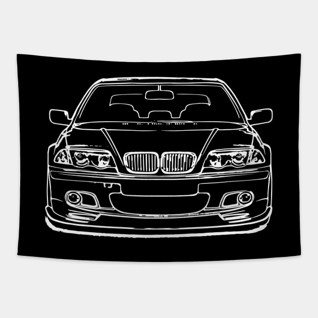 White E46 Car Sketch Art Tapestry by DemangDesign