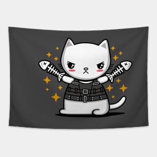 Funny Cute Zombie Slaying Cat Parody Kitty Cat Cartoon Tapestry