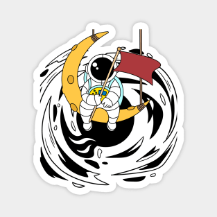 Astronaut Above a Blackhole on a Moon Waving a Flag Magnet