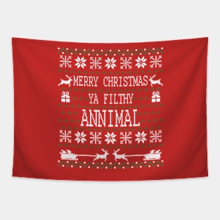 Merry Christmas Ya Filthy Animal Ugly Christmas Pixel Design Tapestry