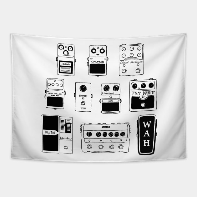 Guitar Pedals Illustration Gifts For Musicians Music Gear Shirts For Guitarists Tapestry by blueversion