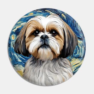 Cute Shih Tzu Dog Breed Painting in a Van Gogh Starry Night Art Style Pin