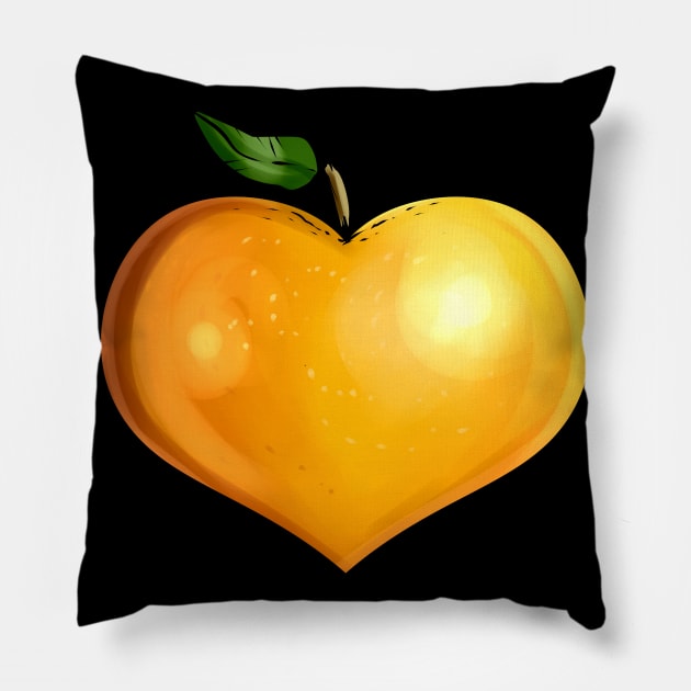 Orange In Heart Shape - Vegetarian - Go Vegan Pillow by SinBle