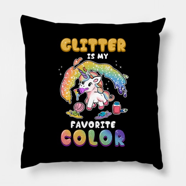 Cute & Funny Glitter Is My Favorite Color Unicorn Pillow by theperfectpresents