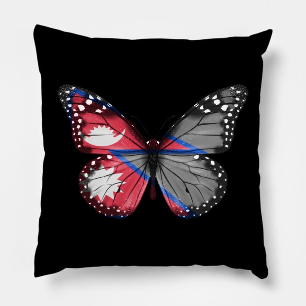 Nepalese Flag  Butterfly - Gift for Nepalese From Nepal Pillow by Country Flags