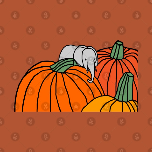 Funny Little Elephant and Halloween Pumpkins by ellenhenryart