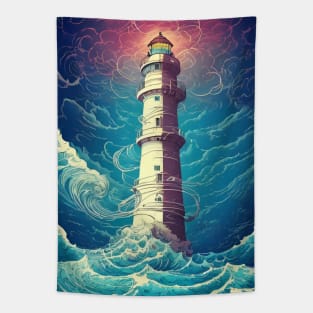 Lighthouse In A Celestial Storm Tapestry