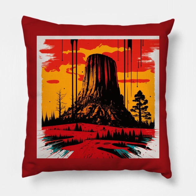 Devil's Tower Wyoming Pop Art Pillow by Star Scrunch