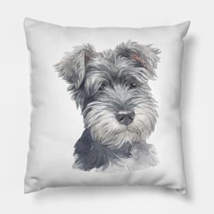 Cute Miniature Schnauzer Watercolor Art Pillow