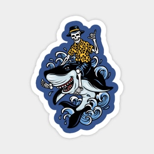 Shaka Sign Skelton Riding Shark Magnet