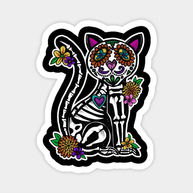 Dia de Los Muertos Gato Day of the Dead Sugar Skull Cat Magnet by Artful Starfish