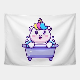 Cute unicorn in a bathtub cartoon character Tapestry