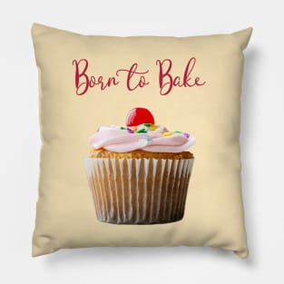 Born to Bake Vanilla Cupcake with Cherry on Top Pillow
