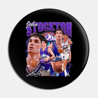 John Stockton Basketball Legend Vintage Bootleg Graphic Retro Pin