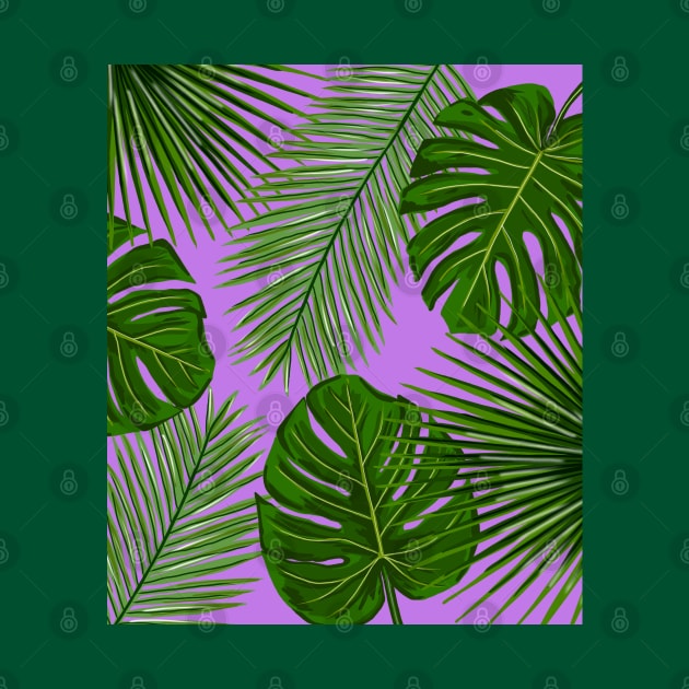 Palm Leaf and Monstera on Bright Purple by OneThreeSix