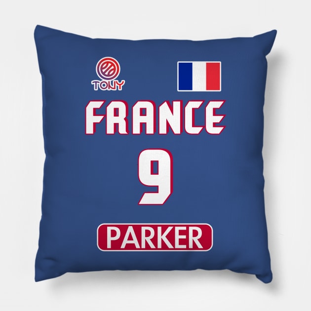 Tony Parker Retro France Basketball Jersey Design Pillow by darklordpug