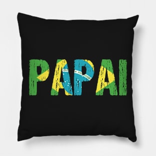 Papai Brazilian Dad Father Brasil Flag Distressed Pillow