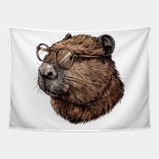 Specs 'n' Sawdust: The Bespectacled Beaver Tee Tapestry