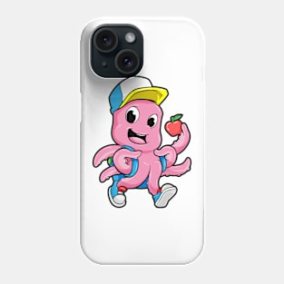 Octopus as student with a backpack and apple Phone Case