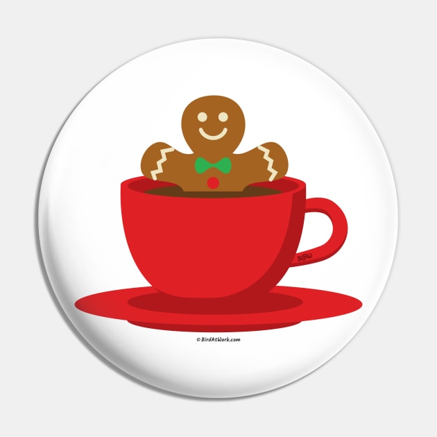 Gingerbread Man Relaxing In A Hot Chocolate Red Cup Pin by BirdAtWork