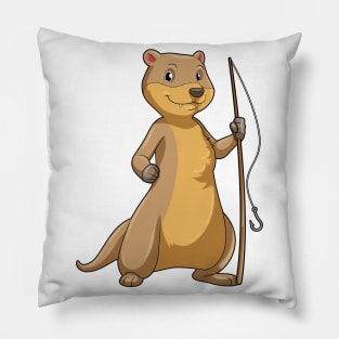 Otter as Fisher with Fishing rod Pillow