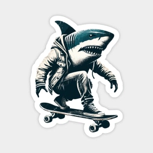 Retro Vintage Shark Skater Skateboarder Magnet