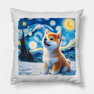 Starry Shiba Inu Dog Portrait - Pet Portrait Pillow