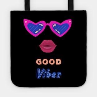 Good Vibes positive wave. Pink Sunglasses and girly Red Lips Tote