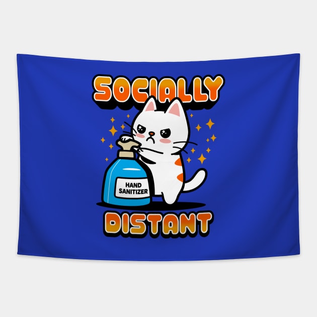 Socially Distant Funny Kawaii Cat Meme Tapestry by BoggsNicolas