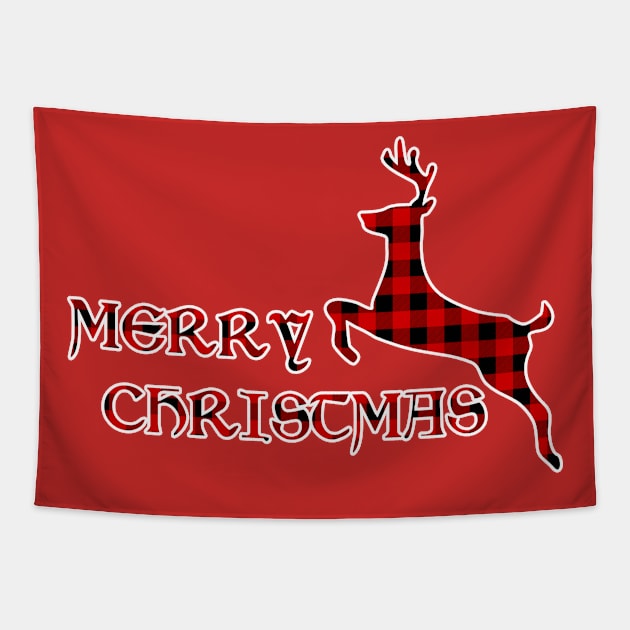 Christmas Deer - Lumberjack Tartan Pattern Tapestry by kaliyuga