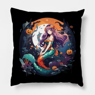 Purple Haired Hallows Eve Mermaid Pillow