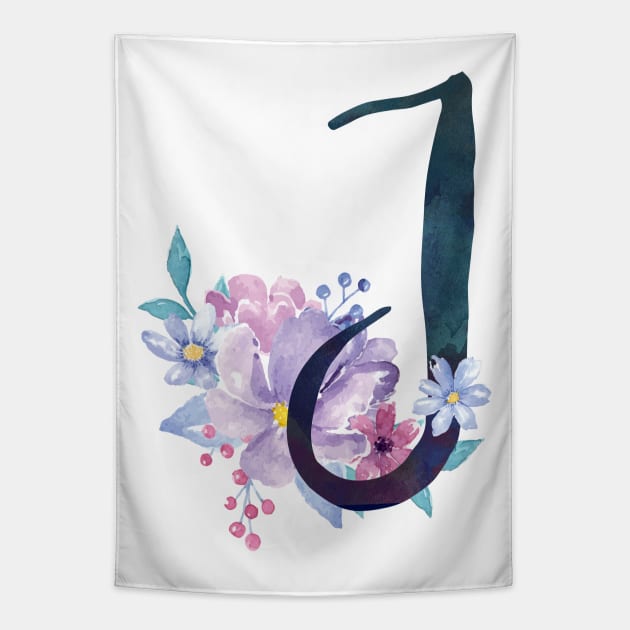 Floral Monogram J Pretty Lilac Bouquet Tapestry by floralmonogram