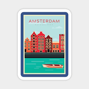 Amsterdam, Netherland - Vintage Travel Poster Magnet