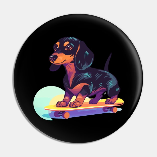 Groovy Dapple Dachshund on Skateboard Pin by TeeCraftsGirl