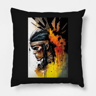 Fierce Native American Warrior Illustration Pillow