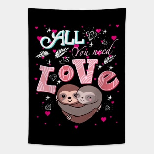 Sloths hugs, lovers couple cute, cute love Tapestry