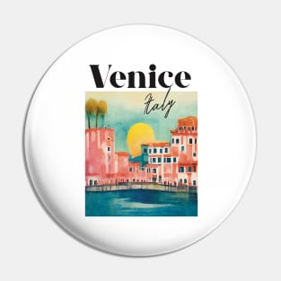 Venice Landscape Italy Travel Poster Retro Wall Art Illustration Pin