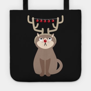 Antler Cat with Shiny Christmas Balls Tote