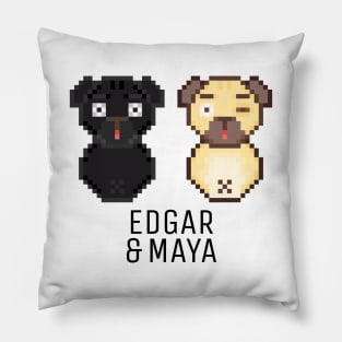 Pug Edgar & Maya Black Pillow