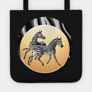 Vintage Zebra Pair Against Stylized Sun and Faux Zebra Fur Tote